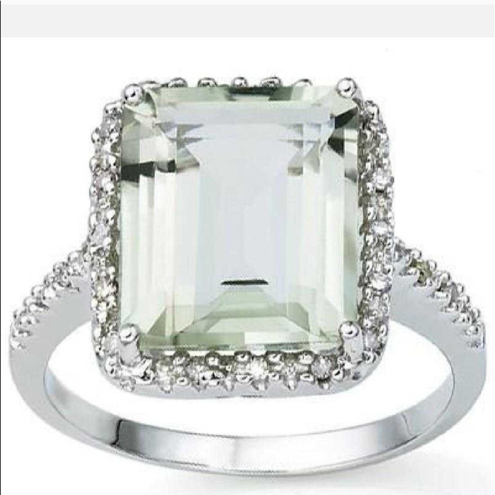 5 3/5 CT GREEN AMETHYSTDIAMOND 925 STERLING RING